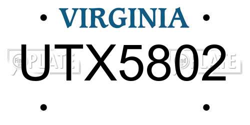UTX5802 Virginia License Plate