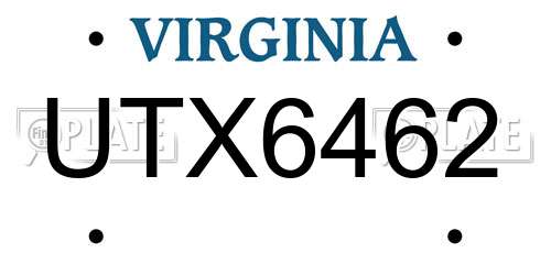 UTX6462 Virginia License Plate