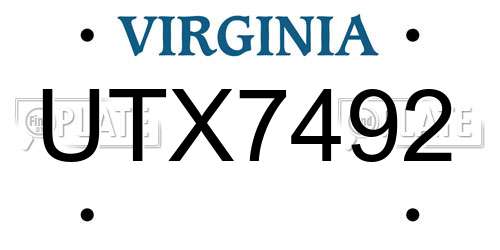 UTX7492 Virginia License Plate