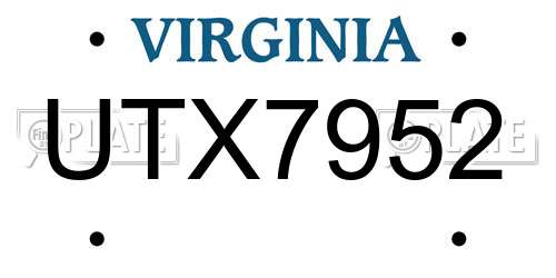 UTX7952 Virginia License Plate