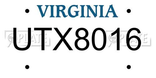 UTX8016 Virginia License Plate
