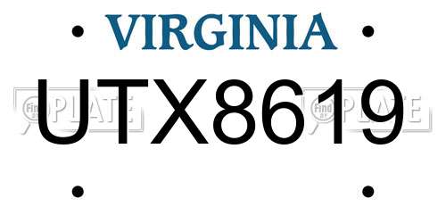 UTX8619 Virginia License Plate