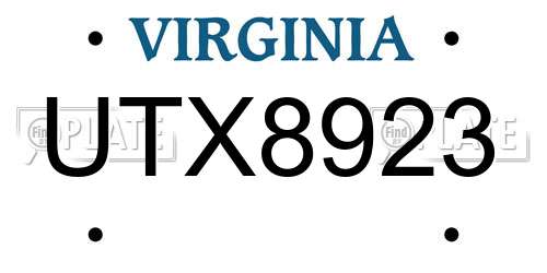 UTX8923 Virginia License Plate