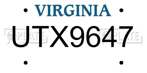 UTX9647 Virginia License Plate