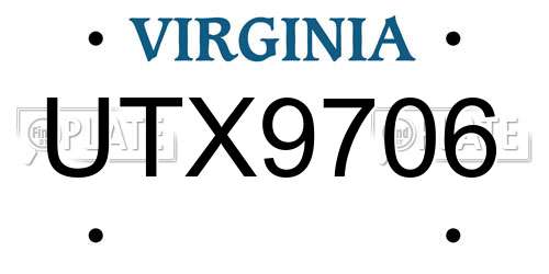 UTX9706 Virginia License Plate