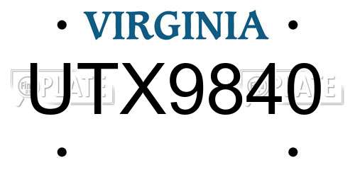 UTX9840 Virginia License Plate
