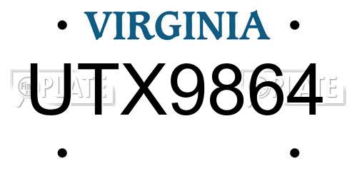 UTX9864 Virginia License Plate
