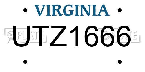 UTZ1666 Virginia License Plate