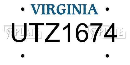 UTZ1674 Virginia License Plate