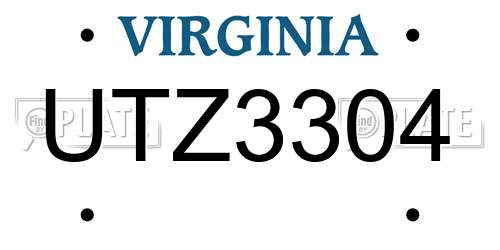 UTZ3304 Virginia License Plate