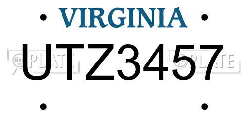 UTZ3457 Virginia License Plate