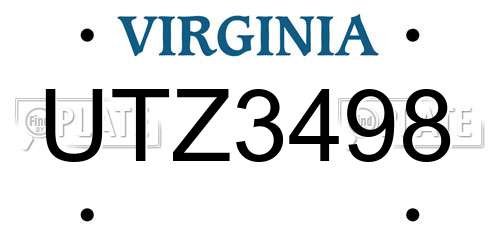 UTZ3498 Virginia License Plate
