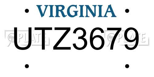 UTZ3679 Virginia License Plate