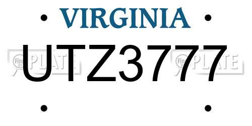 UTZ3777 Virginia License Plate