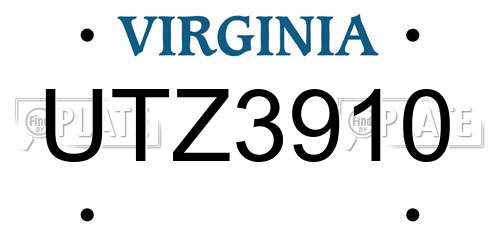 UTZ3910 Virginia License Plate