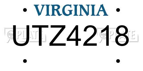 UTZ4218 Virginia License Plate