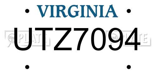 UTZ7094 Virginia License Plate