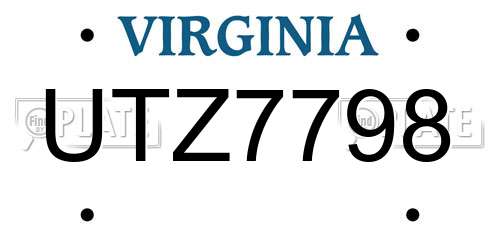 UTZ7798 Virginia License Plate