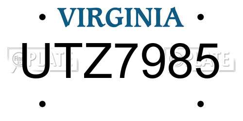 UTZ7985 Virginia License Plate