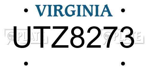 UTZ8273 Virginia License Plate