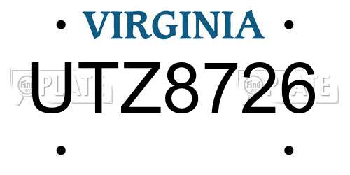 UTZ8726 Virginia License Plate