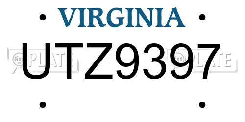 UTZ9397 Virginia License Plate