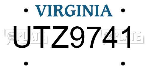 UTZ9741 Virginia License Plate