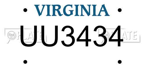 UU3434 Virginia License Plate