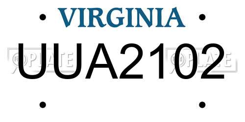UUA2102 Virginia License Plate