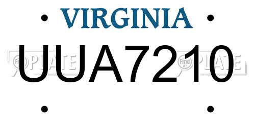 UUA7210 Virginia License Plate