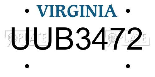 UUB3472 Virginia License Plate