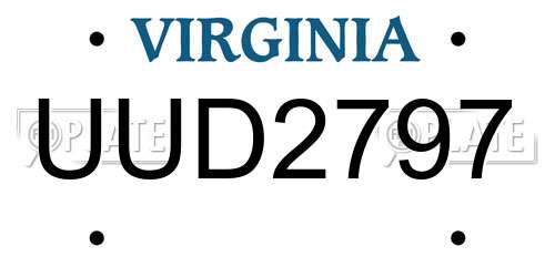 UUD2797 Virginia License Plate