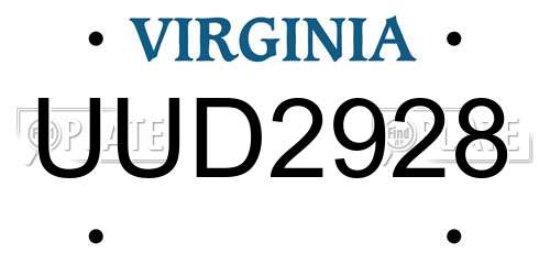 UUD2928 Virginia License Plate