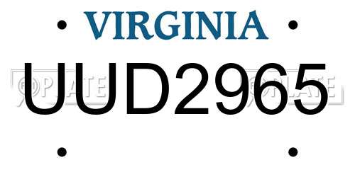 UUD2965 Virginia License Plate