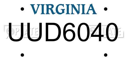 UUD6040 Virginia License Plate