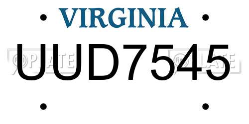UUD7545 Virginia License Plate
