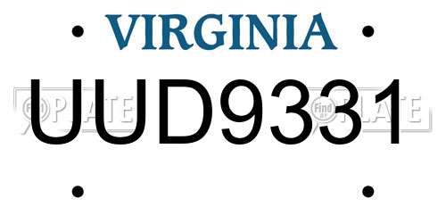 UUD9331 Virginia License Plate