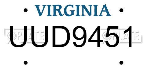 UUD9451 Virginia License Plate