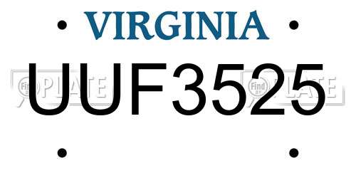 UUF3525 Virginia License Plate