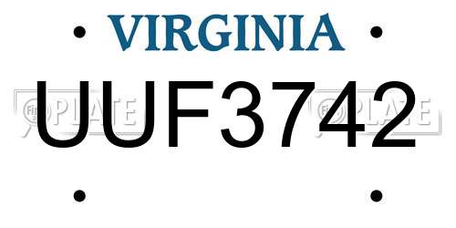 UUF3742 Virginia License Plate