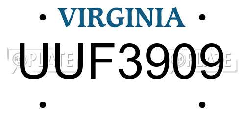 UUF3909 Virginia License Plate