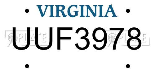 UUF3978 Virginia License Plate