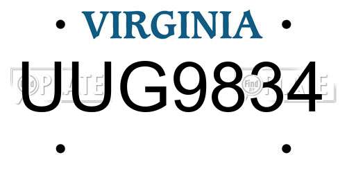 UUG9834 Virginia License Plate