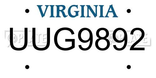 UUG9892 Virginia License Plate