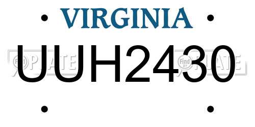 UUH2430 Virginia License Plate