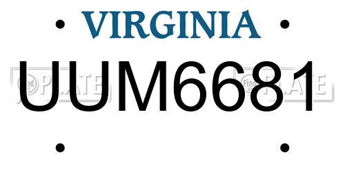 UUM6681 Virginia License Plate