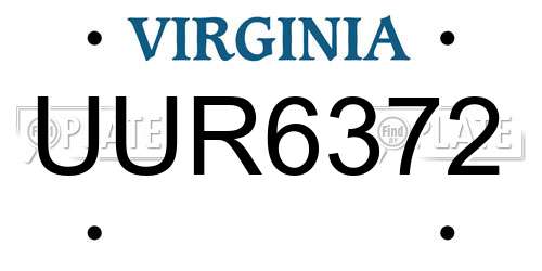 UUR6372 Virginia License Plate