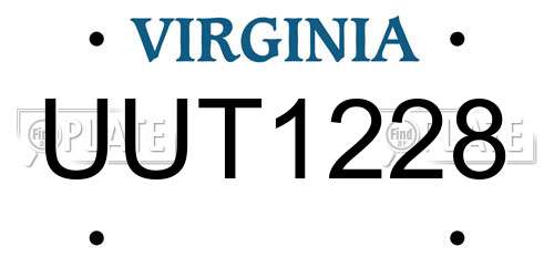 UUT1228 Virginia License Plate