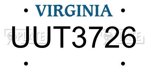UUT3726 Virginia License Plate
