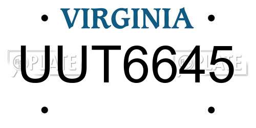 UUT6645 Virginia License Plate